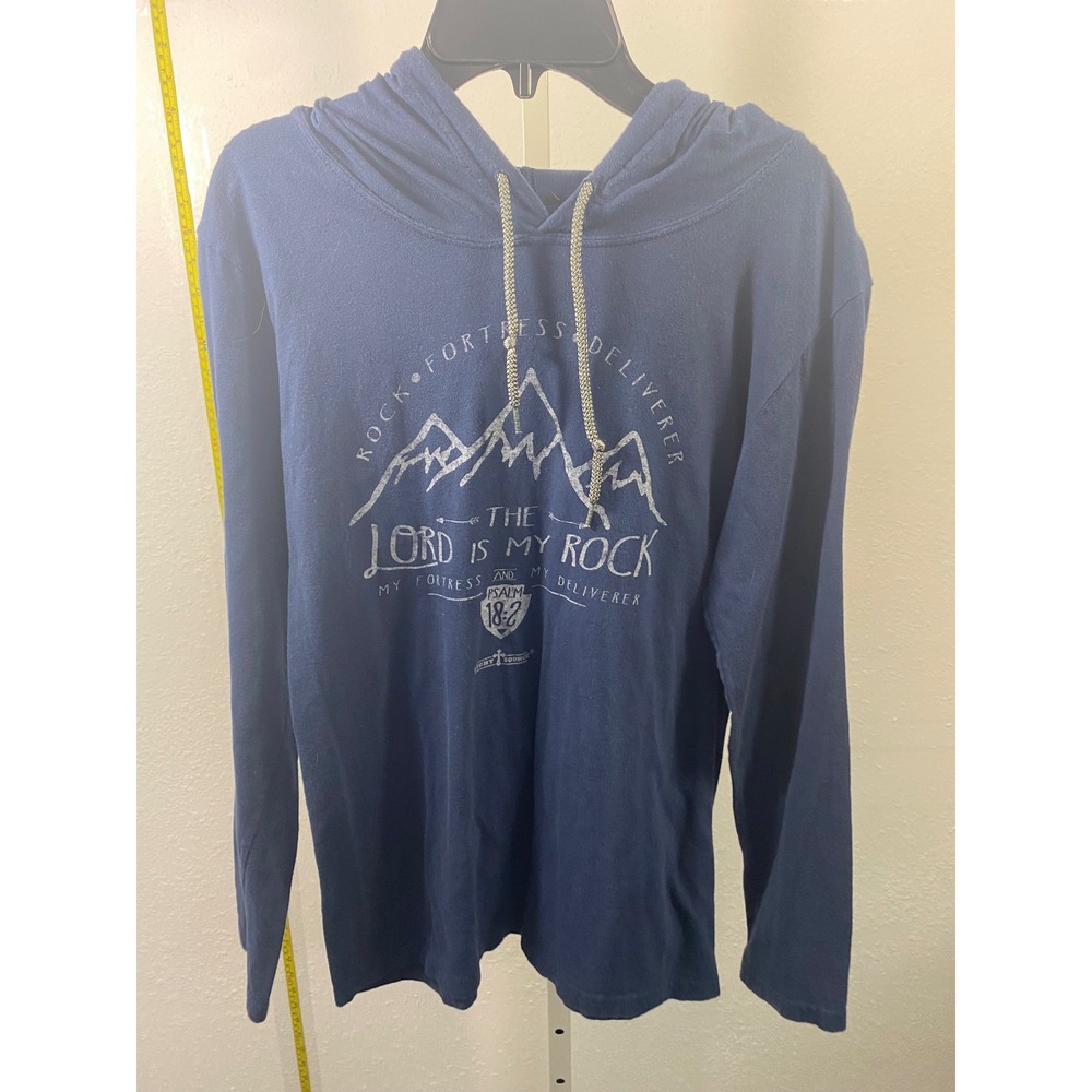 The Lord Is My Rock Psalm 18:2 Navy Blue Hooded Long Sleeve Graphic TShirt Small